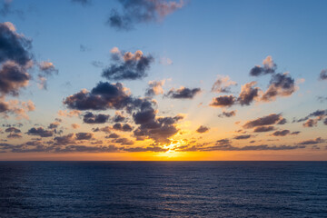 Serene Sunset Over the Pacific Ocean with Vibrant Cloudscape