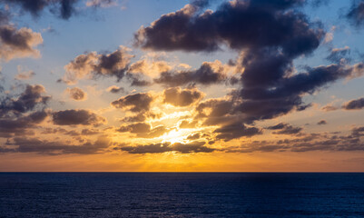 Sunset Over Pacific Ocean with Dramatic Cloudscape and Vibrant Colors