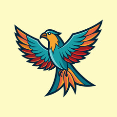 Fototapeta premium Vibrant Bird Mascot with Spread Wings in a Flat Graphic Style