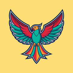Stylized phoenix bird illustration with wings spread in vibrant color scheme