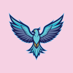 Stylized Blue Hawk Mascot Logo with a Pink Background and Open Wings