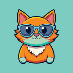 Cool cat with sunglasses on a turquoise background is ready for summer