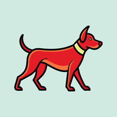 Cartoon red dog with yellow collar in profile against light blue background