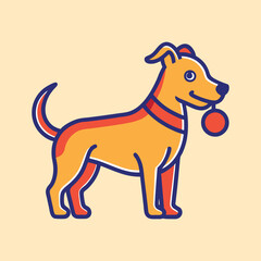 Cartoon dog illustration with orange fur and a red ball in mouth