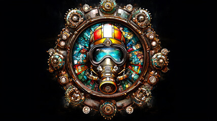 Fototapeta premium Vintage diving helmet design featuring stained glass elements and intricate mechanical details, evoking sense of adventure and nostalgia