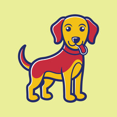 Cartoon Dog with Red Collar and Tongue Sticking Out on Yellow Background