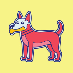 Stylized Dog Cartoon Illustration with Toy in Mouth on Yellow Background