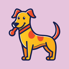 Cartoon Dog with a Bone on Light Purple Background Illustration