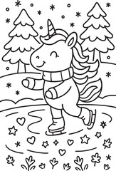 Whimsical Unicorn Scene for Children’s Coloring Book