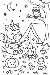Whimsical Unicorn Scene for Children’s Coloring Book