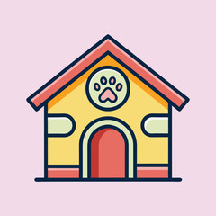Cute Cartoon Dog House with Paw Print on a Light Background