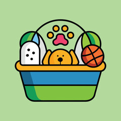 Whimsical Pet Toy Storage Container with a Dog, Paw Print and Balls