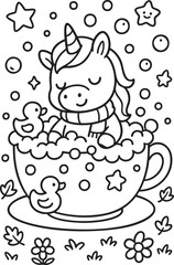 Whimsical Unicorn Scene for Children’s Coloring Book