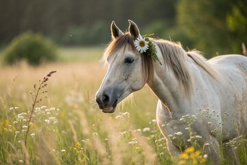 Obraz premium horse with a flower - generated by ai