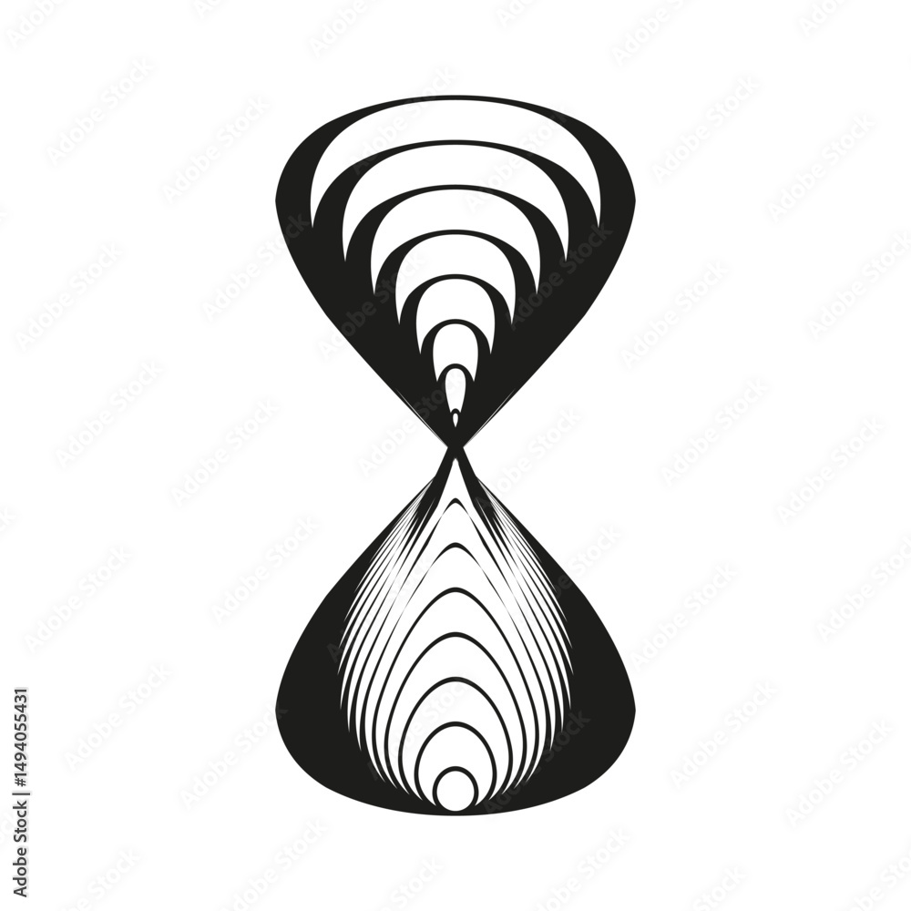Poster abstract drop shape. hourglass curve form. black vector element. optical illusion symbol.
