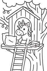 Whimsical Unicorn Scene for Children’s Coloring Book