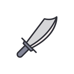 Stylized Machete Illustration With Outline On Transparent Background
