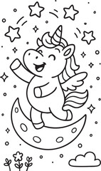 Whimsical Unicorn Scene for Children’s Coloring Book
