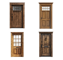 Obraz premium Various Wooden Doors with Traditional Designs on Transparent Background