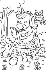 Whimsical Unicorn Scene for Children’s Coloring Book