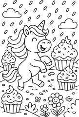 Whimsical Unicorn Scene for Children’s Coloring Book