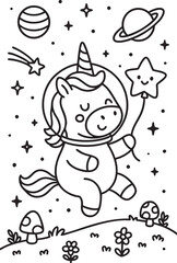 Whimsical Unicorn Scene for Children’s Coloring Book