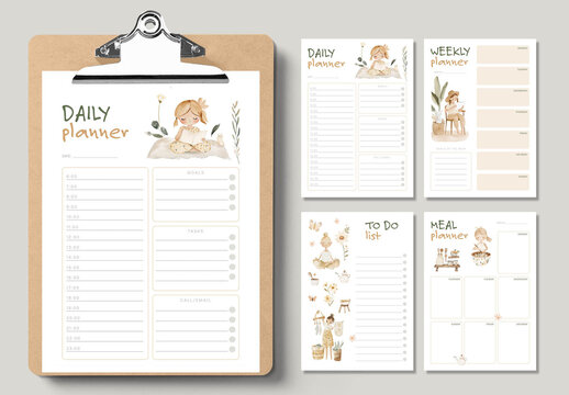 Cute Personal Planner with Watercolor Images 