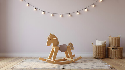 Wooden rocking horse in child s room decor