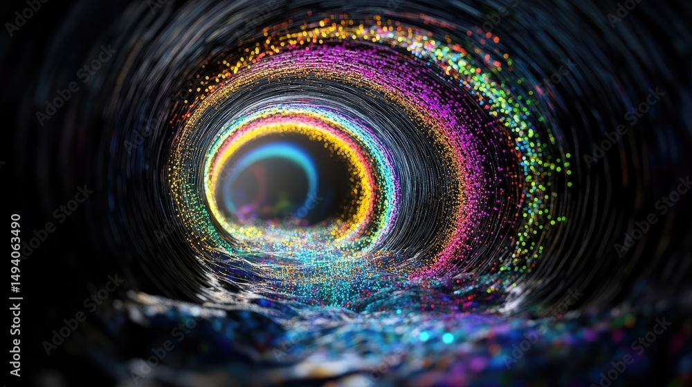 Poster Streams of colored light spiral into a digital vortex, forming a futuristic tunnel of flowing data and infinite connectivity