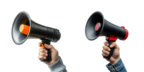 Holding Megaphones in Hands with Transparent Background for Advertising