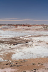Eroded Desert Landscape at Petrified Forest National Park Under Clear Blue Sky