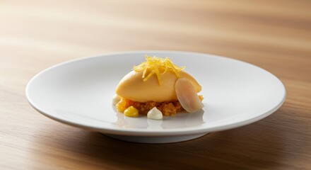 Exquisite single-bite dessert presentation on pristine white plate for elegance