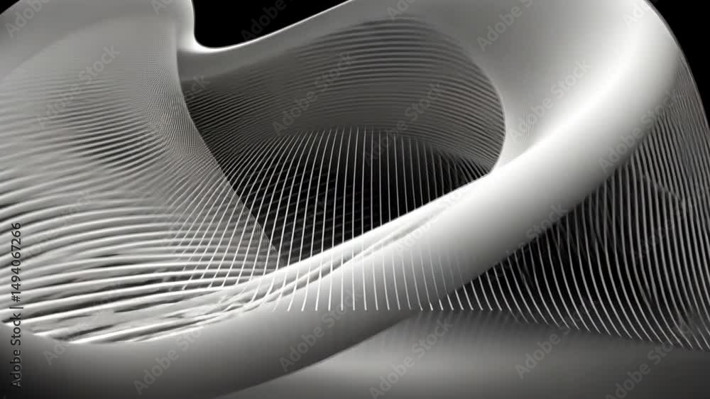 Poster mesmerizing abstract design of flowing lines and curves in white and gray, showcasing depth and move