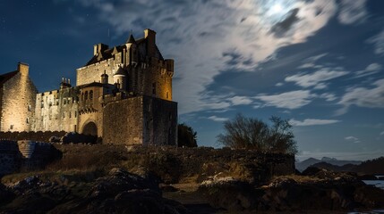 Obraz premium Enchanted Reverie: A Nocturnal Tapestry Woven Around the Castle Under Moonlight