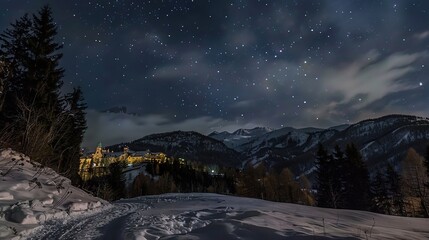 Fototapeta premium Enchanted Reverie: A Nocturnal Tapestry Woven Around the Castle Under Moonlight