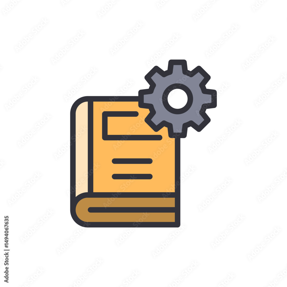 Poster manual guide for technical settings with cogwheel on an open book