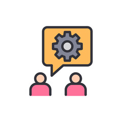 Conceptual Idea Sharing Meeting With Gear Symbol In A Speech Bubble