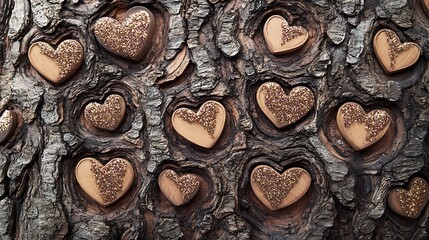 Natural bark pattern with glitter heart emoji accents