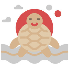Smiling Cartoon Turtle Swimming in Ocean