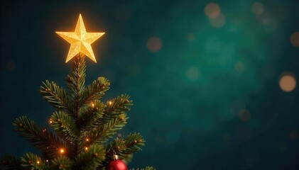Sparkling gold star atop a Christmas tree, festive holiday decoration , christmas star, glitter