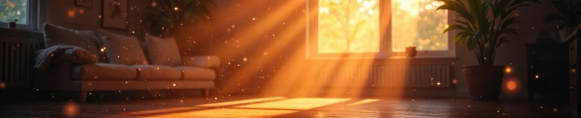 Sunbeams illuminating dust motes in a room, creating a radiant, ethereal glow Perfect for backgrounds, textures, or overlay effects Warm, inviting, and magical atmosphere , inviting, golden hour
