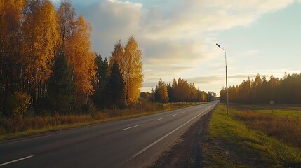 Fototapeta premium Autumn road through golden trees