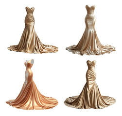 Elegant Satin Gowns Collection on Transparent Background for Fashion Use