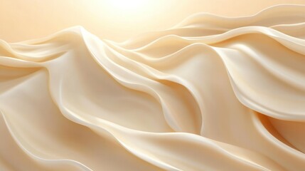 Fototapeta premium Close-up of smooth flowing silky cream or lotion with soft waves and luxurious texture in warm beige tones, high detail and fine surface for skincare or beauty imagery