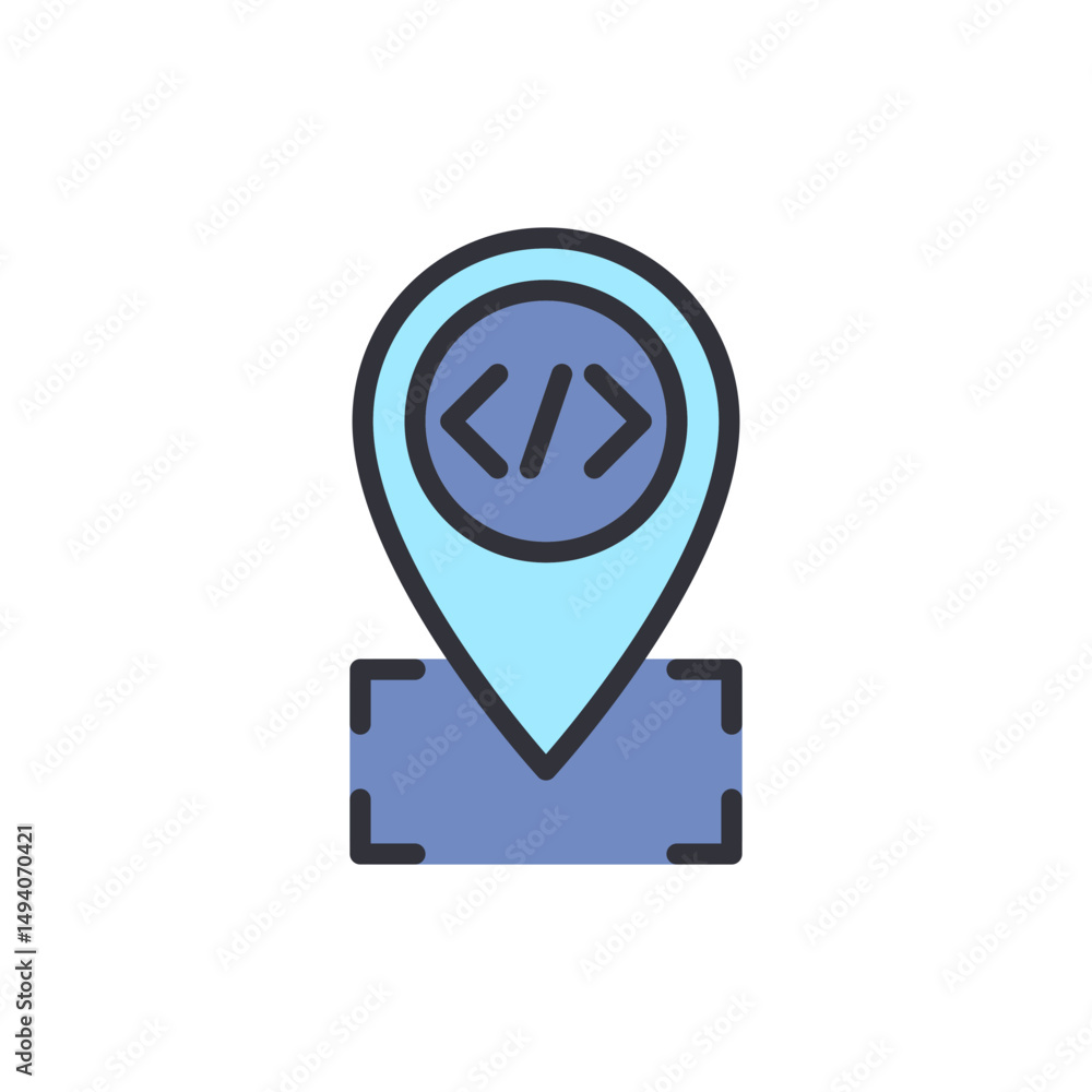 Poster blue code location pin symbol isolated on transparent background