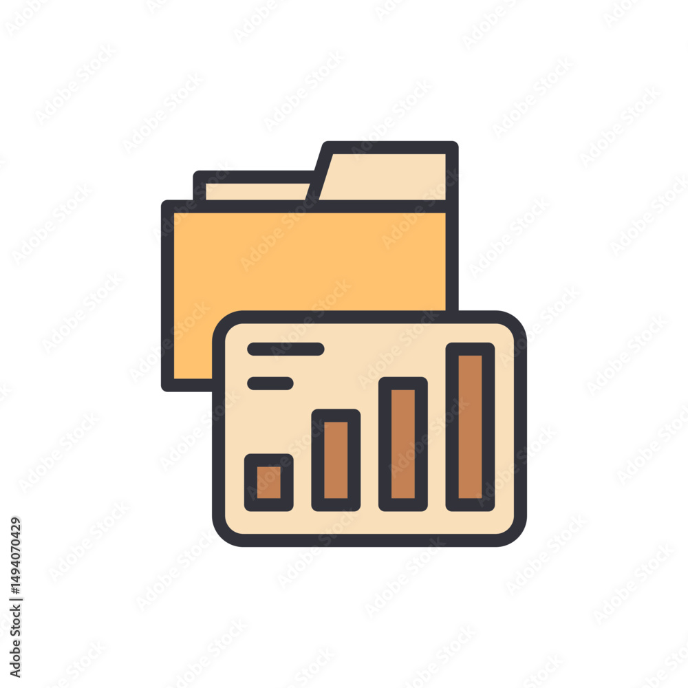 Poster data analysis and reporting folder with statistics chart icon concept