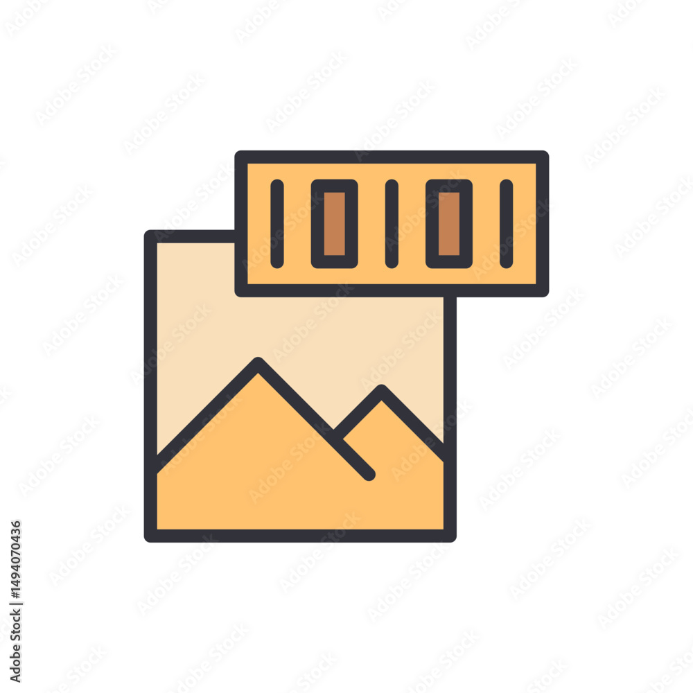 Poster digital landscape painting with binary code overlay in modern style