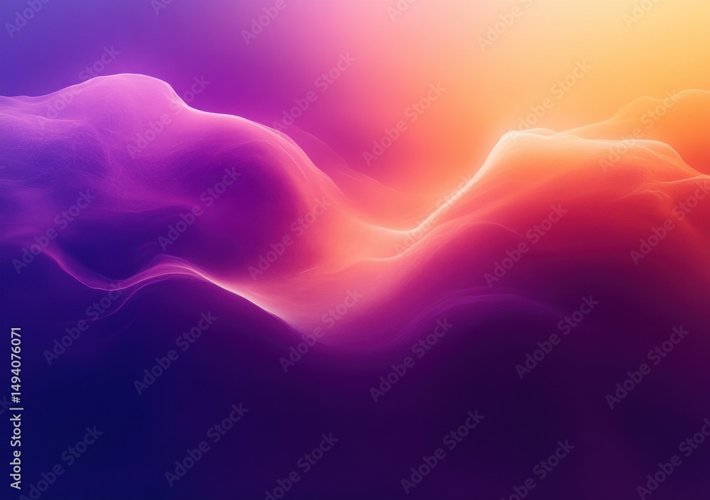 Poster abstract smooth flowing shapes resembling hills or waves with glowing vibrant colors transitioning f
