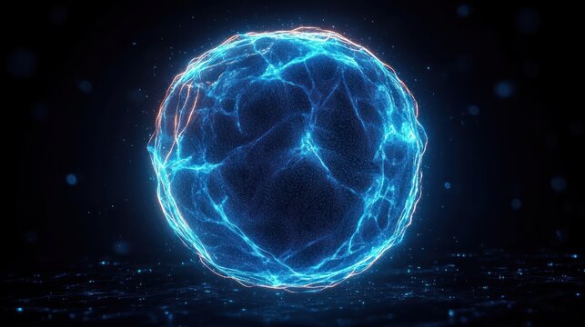 Glowing blue spherical energy orb with dynamic electric-like lines and particles against a dark background, evoking a sense of power and futuristic technology