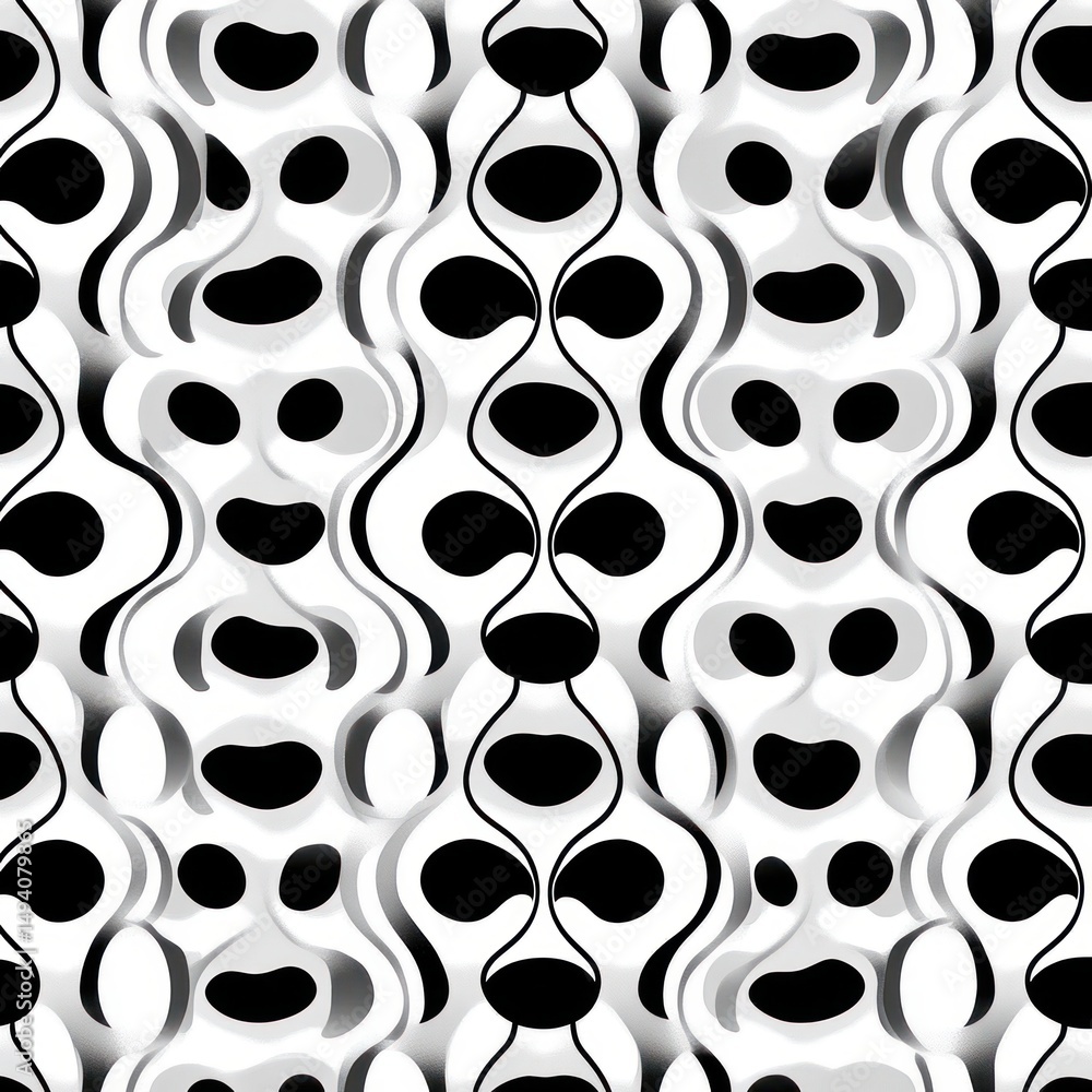 Aufkleber abstract black and white pattern with alternating wave-like vertical shapes and solid oval forms cre
